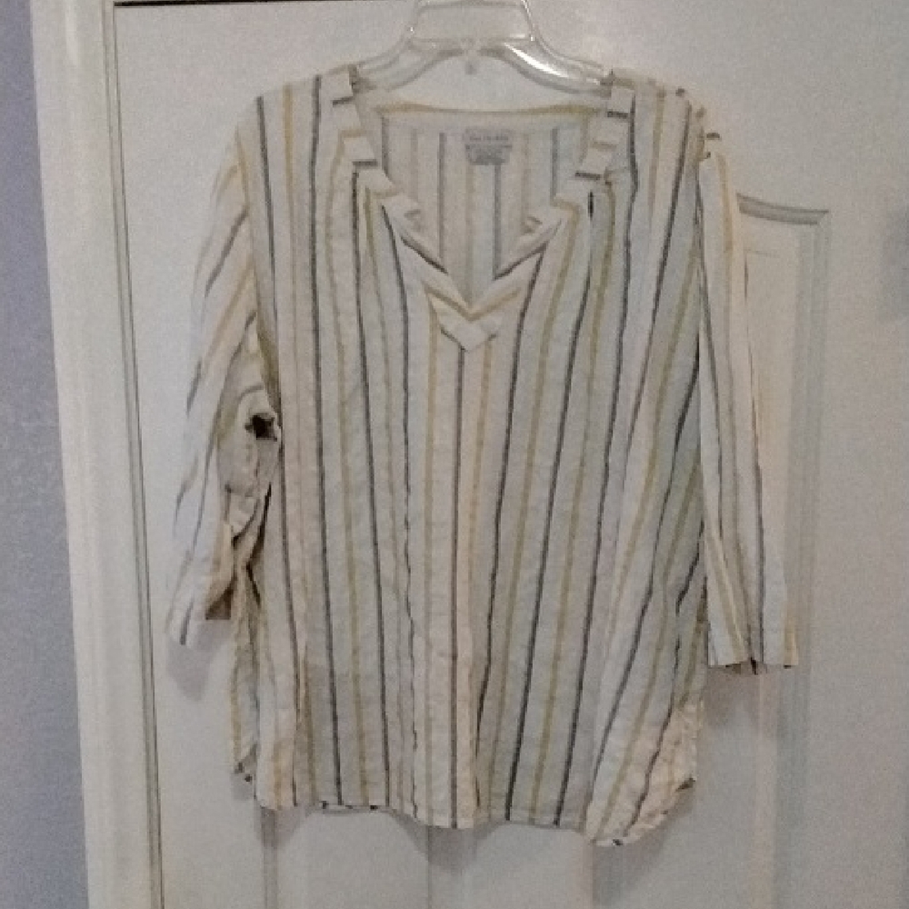 Van Heusen Striped V-Neck Tunic in White, Yellow & Navy